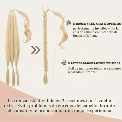 Vista 2 de Barsdar Extensión de 26 Pulgadas de Cola de Caballo Trenzada Larga con Banda Elástica - Extensiones de Cabello en Cola de Caballo Recta y Elegante