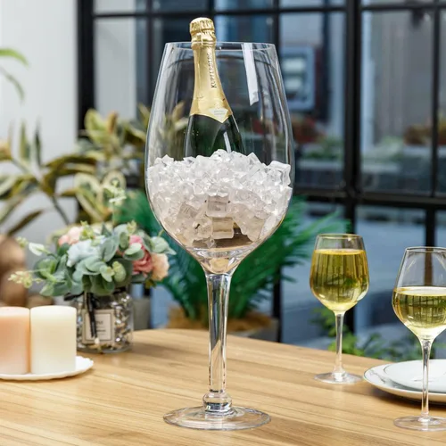 Vista 4 de Copa de vino gigante transparente de 20 pulgadas cristal soplado a mano decorativos novedad cristalería/enfriador de champaña Magnum