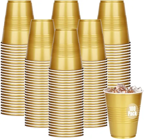 Vista 13 de Paquete de 100 vasos desechables de plástico negro de 12 onzas, vasos resistentes para beber para degustación de cerveza servir aperitivos
