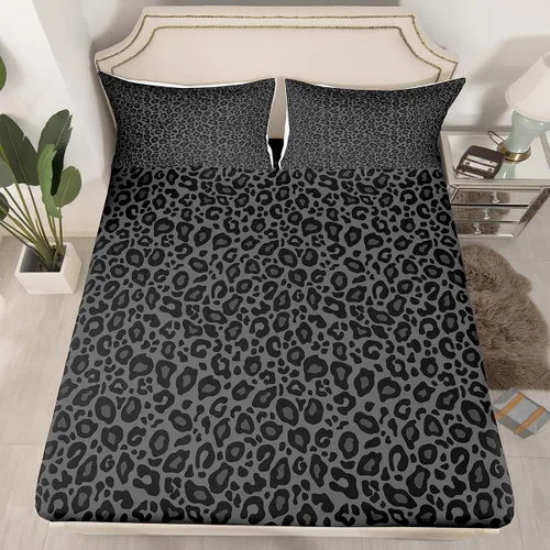 Vista 3 de Juego de ropa de cama con estampado de leopardo, tamaño individual, juego de cama de guepardo africano para decoración de dormitorio