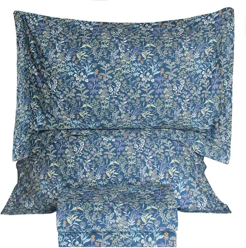 Vista 9 de QSH Sábanas 100% Algodón para Cama Tamaño King, Patrón de Plantas Florales Blancas Botánicas de Lujo de Algodón con Estampado Floral Ropa de Cama