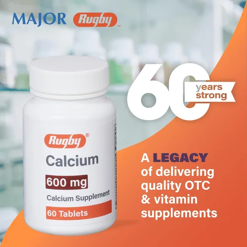 Vista 6 de Rugby - Tabletas de calcio de 600 mg - Suplemento de calcio - 60 unidades (1 paquete)