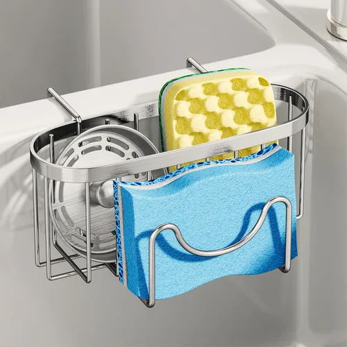 Vista 17 de SWTYMIKI Soporte de esponja para fregadero de cocina, organizador móvil para fregadero de cocina con gancho en forma de M, esponjas colgantes