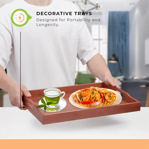 Vista 2 de Prosumers Choice Bandeja de madera – Bandejas de madera oscura con asas – Diseño anidado para ahorrar espacio – Bandeja de madera para servir