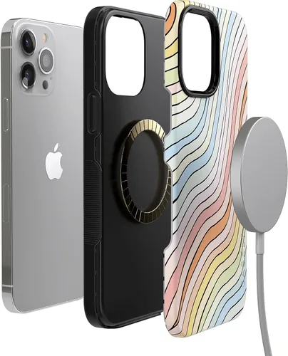 Vista 7 de Casely Funda para iPhone 13 Pro Ride The Wave Forro de arcoíris pastel Diseño protector audaz Compatible con MagSafe