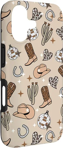 Vista 3 de Cowboy Hat & Boot & Disco Ball Pattern Brown Cowgirl Case for iPhone 17