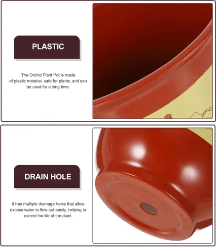 Vista 7 de FAVOMOTO 6pcs Large Thickened Red Clay Plastic Orchid Pots with Saucers, Indoor Succulent Nursery Plant Containers for Drainage and Transplanting