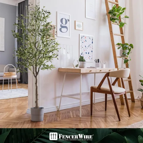 Vista 7 de Fencer Wire Árbol topiario artificial en maceta, rama de olivo sintético y fruta, decoración moderna de planta sintética en maceta para interiores