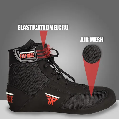 Vista 2 de FISTRAGE - Zapatos de boxeo de cuero para lucha, deportes, entrenamiento, malla, unisex, para hombres y jóvenes, botas auténticas, ligeras
