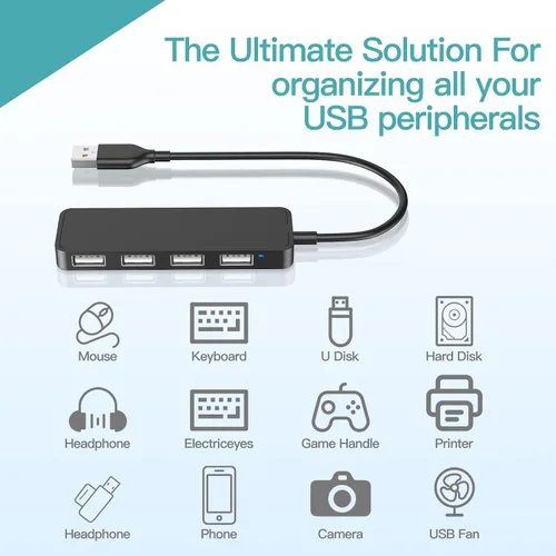 Vista 4 de Concentrador USB, divisor USB, adaptador USB de 4 puertos, extensor para laptop, PC, MacBook, Mac Pro, Mac mini, iMac, Surface Pro y más