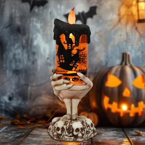Vista 11 de Eldnacele Velas de Globo de Nieve de Halloween Lámpara Iluminada, Operada con Batería Vela Giratoria Espeluznante de Tornado de Agua Brillante Sin