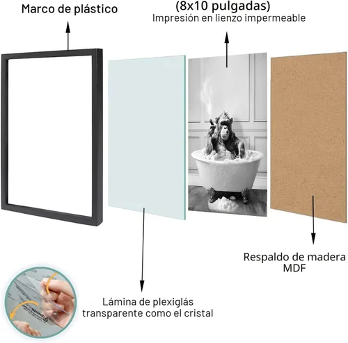 Vista 2 de Arte de pared enmarcado para decoración de baño, chimpancé en la bañera, arte de pared en blanco y negro, divertidos letreros de decoración de pared
