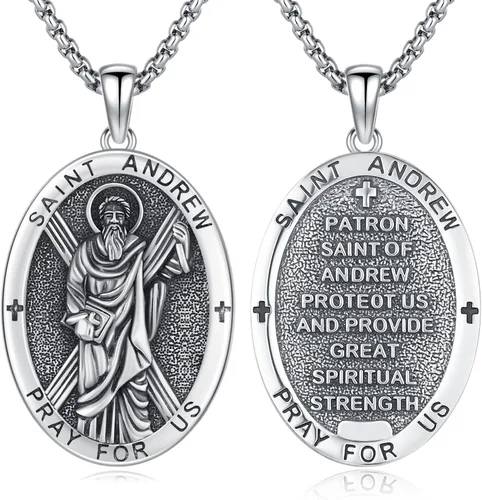 Vista 118 de Collar de amuleto de medalla de San Patrono de plata/oro de 14 39A-St Peregrino-Plata