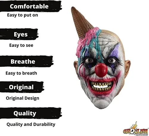 Vista 4 de Ghoulish Productions Máscara de payaso en forma de S, máscara de látex de payaso helado, máscara de payaso para adultos, máscara de látex de payaso