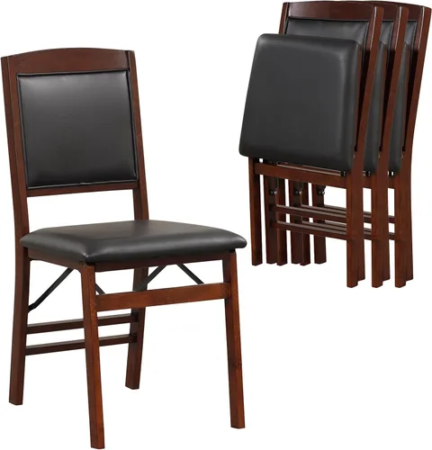 Vista 4 de ERGOMASTER Juego de 2 sillas plegables de comedor, sillas plegables con asiento acolchado, madera de goma maciza, respaldo de listones