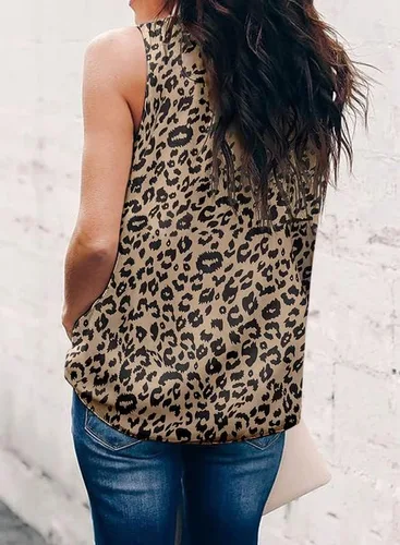 Vista 2 de Dokotoo - camisetas casuales sin mangas con cuello halter y estampado de leopardo para mujer