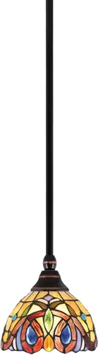 Vista 210 de Toltec Lighting Tallo Colgado Mini colgante, acabado de cobre negro, 3.5" cuadrado humo burbuja vidrio
