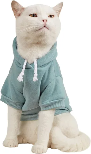 Vista 14 de QWINEE Sudadera básica con capucha para perro, suéter cálido para gatos, ropa para mascotas para Chihuahua, cachorro, gatito, perros pequeños