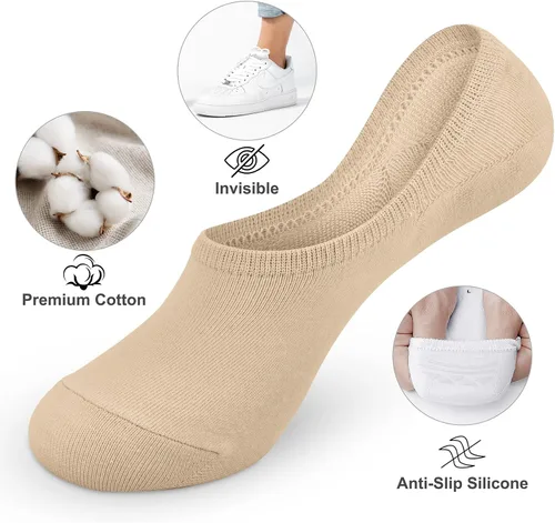 Vista 6 de CHARMKING Calcetines invisibles para mujer, 6 pares de calcetines invisibles antideslizantes para mujer, calcetines delgados de corte bajo