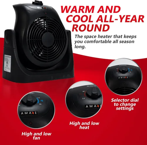 Vista 3 de Amaze-Heater Calentador y ventilador Dual Comfort de 1500 W, portátil, eficiencia energética, estilo moderno, uso en interiores