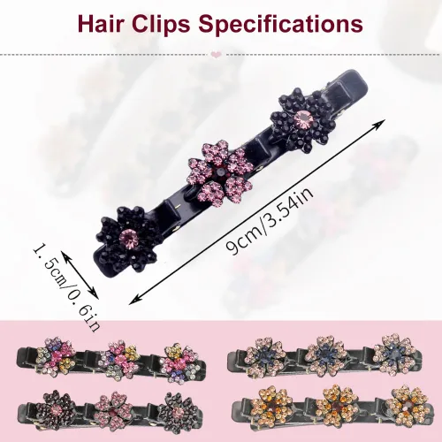 Vista 3 de 4 piezas de pinzas de pelo con cristales brillantes trenzadas para niñas, 2025 pinzas de pelo para mujeres, pinzas de pelo para cabello fino, grueso