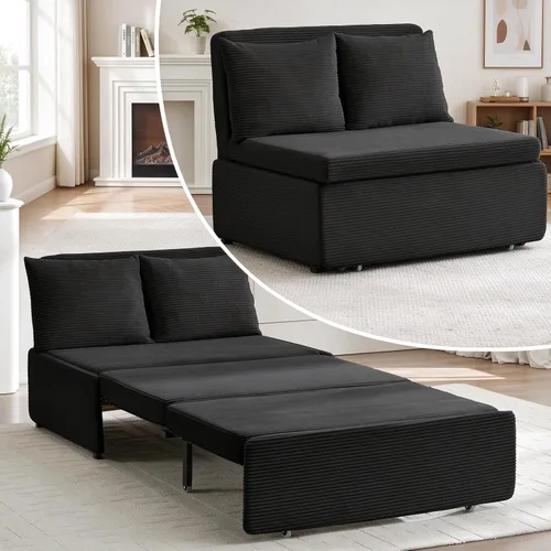 Vista 10 de PUREMIND Sofá cama extraíble 3 en 1 tamaño individual, sofá de pana convertible con almohadas y colchón de espuma viscoelástica de 3.9 pulgadas Beige