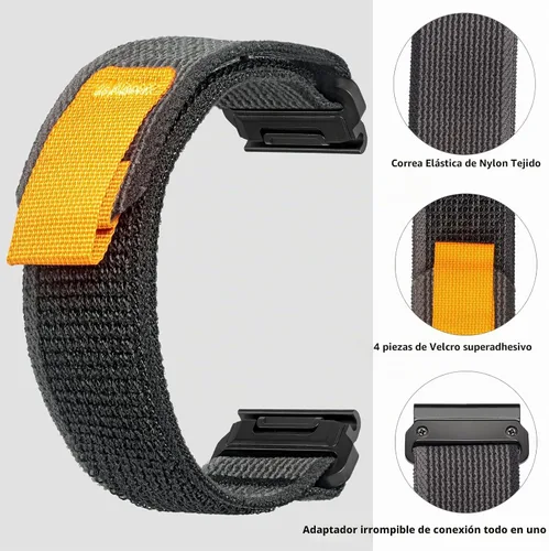 Vista 4 de Compatible con Garmin, Banda Deportiva de Nylon de Bucle de Montaña para fēnix/Forerunner/Approach/MARQ/quatix/Serie D2, Banda de Reemplazo Negro
