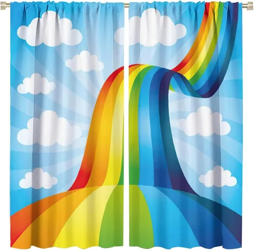 Vista 72 de Cortinas opacas abstractas de arco iris, pintura de color arcoíris con gotas, diseño gráfico creativo con bolsillo para barra, para sala de estar