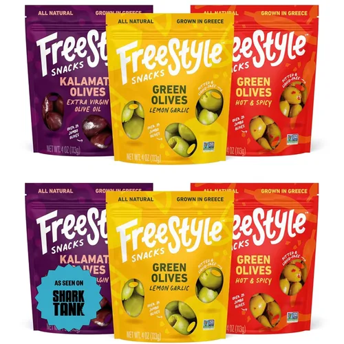Vista 7 de Freestyle Snacks Paquetes de aceitunas para aperitivo - Como se vio en Shark Tank - Aceitunas verdes y Kalamata frescas sin hueso, 5 sabores