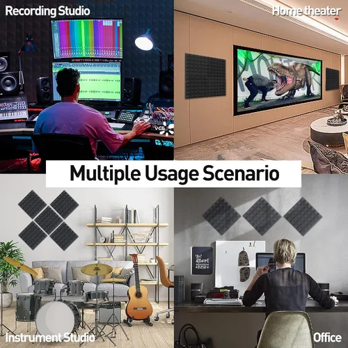 Vista 7 de Paquete de 24 paneles de espuma acústica autoadhesivos, 12 x 12 x 2 pulgadas, paneles de espuma piramidal de alta densidad a prueba de sonido