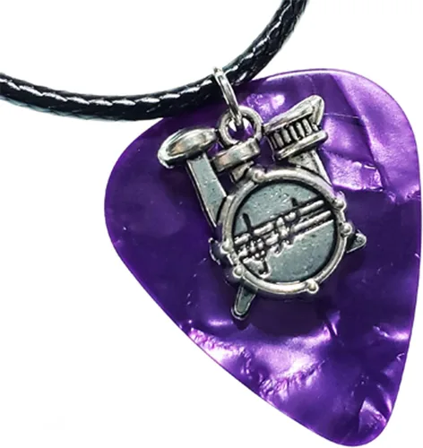Vista 7 de Collar de púa de guitarra y cadena de cordón de cuero vegano