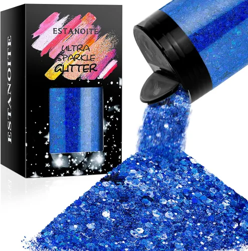 Vista 15 de Estanoite - Brillantina holográfica gruesa, 160G/5.64OZ, brillantina artesanal para resina, purpurina metálica iridiscente, lentejuelas gruesas