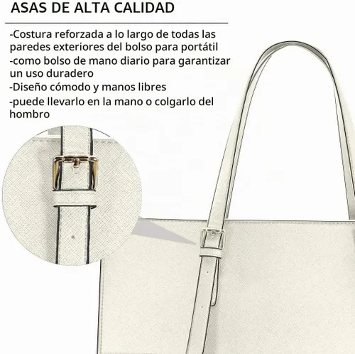 Vista 5 de Bolsa para laptop para mujer de 15.6 pulgadas, bolsa de piel, bolsa de trabajo Beige
