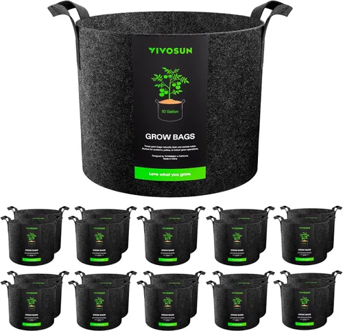 Vista 20 de VIVOSUN Paquete de 10 bolsas de cultivo de 1 galón, macetas de tela reforzadas para jardinería, color negro