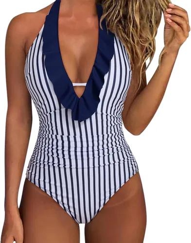 Vista 64 de SUUKSESS Traje de baño sexy de una pieza con volantes y control de abdomen para mujer