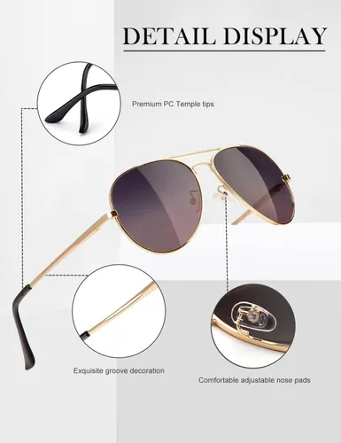 Vista 5 de HENGOSEN Lentes de sol polarizados de aviador para hombres y mujeres, marco de metal premium, lentes de sol Pilot con protección UV 400
