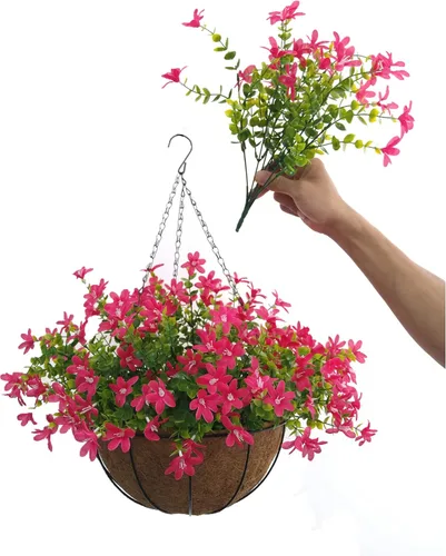 Vista 4 de Cesta colgante de cadena grande de 12 pulgadas para el hogar, boda, fiesta, porche, jardín, cadena colgante, magnolias artificiales de seda (rojo)