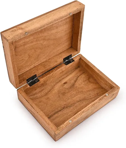Vista 4 de KAIZEN - Joyeros decorativos de madera de acacia, cofre del tesoro, gran regalo para tus seres queridos (7 x 5 x 2.5 pulgadas)