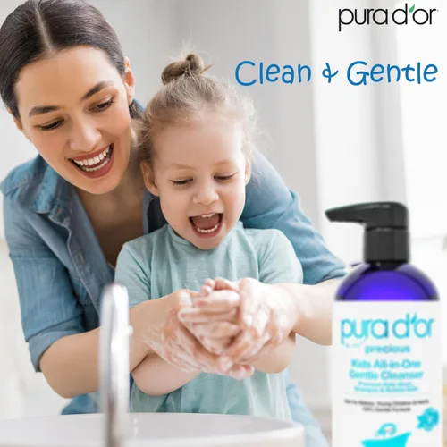 Vista 4 de PURA D'OR Lavado para niños de 16 onzas – Limpiador suave todo en uno – Base biológica USDA, sin sulfatos, sin desgarros, hipoalergénico, premium