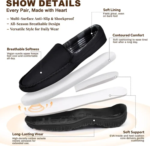 Vista 3 de shoeslocker Pantuflas para hombre de microgamuza mocasín con espuma viscoelástica zapatos para casa Negro