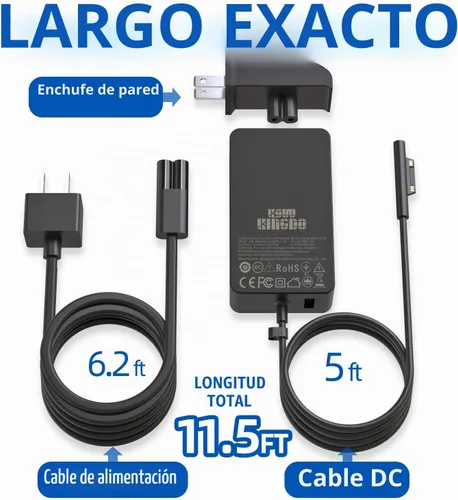 Vista 5 de Surface Pro Surface - Cargador para laptop, adaptador de fuente de alimentación de 65 W [actualizado] para Microsoft Surface Pro 9/8/X/7+/7/6/5/4/3