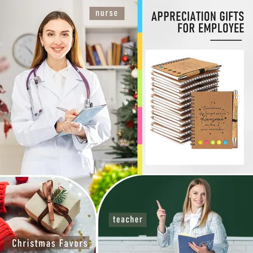 Vista 6 de Chuangdi 20 juegos de regalos de fin de año para profesores, cuaderno inspirador con bloc de notas adhesivas, bolígrafo de bambú, regalos