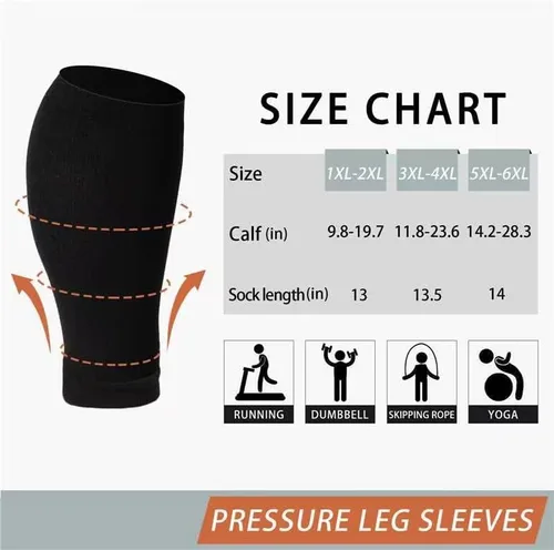 Vista 2 de Mangas de compresión para piernas de talla grande para mujeres y hombres, 15-20mmHg pantorrilla ancha hasta la rodilla mangas de pierna alta