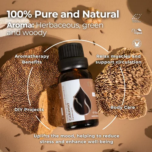Vista 5 de Essences Bulgaria Aceite esencial de alcaravea orgánica, 0.51 onzas líquidas, 0.5 fl oz, Carum carvi 100% puro y natural, sin diluir, de grado