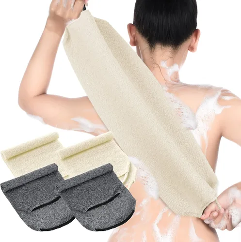 Vista 7 de Moukeren Juego de 4 esponjas exfoliantes para la espalda con mangos, nylon, esponjas exfoliantes de longitud extendida para la espalda, lavables