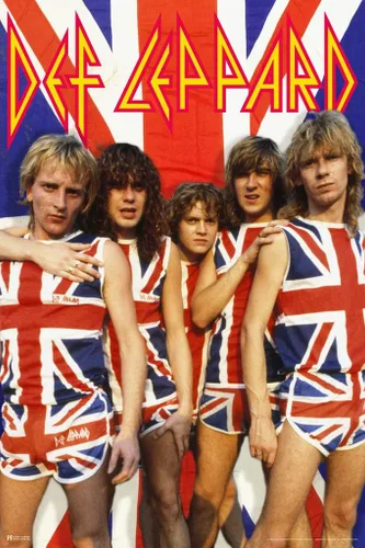 Vista 2 de Póster laminado de Def Leppard Union Jack, portada de álbum de metal pesado, mercancía de música retro vintage de los años 80, póster de banda