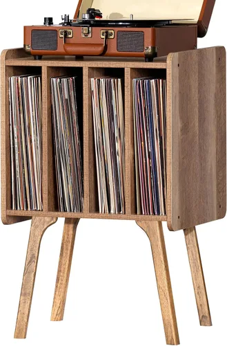 Vista 10 de LELELINKY - Soporte para tocadiscos de 11.7 pulgadas de ancho, mesa de almacenamiento para discos de vinilo color negro con 4 gabinetes, almacena