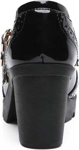 Vista 4 de DADAWEN Zapatos de tacón grueso de bloque bajo para mujer, estilo Mary Jane, con puntera cerrada, cómodos, punta redonda, Oxford, zapatos de boda