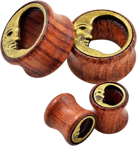 Vista 3 de JOYTOYOU 3 pares de tapones de madera natural para túneles de oído huecos, doble acampanado, dilatadores de oído, para mujeres y hombres, calibre