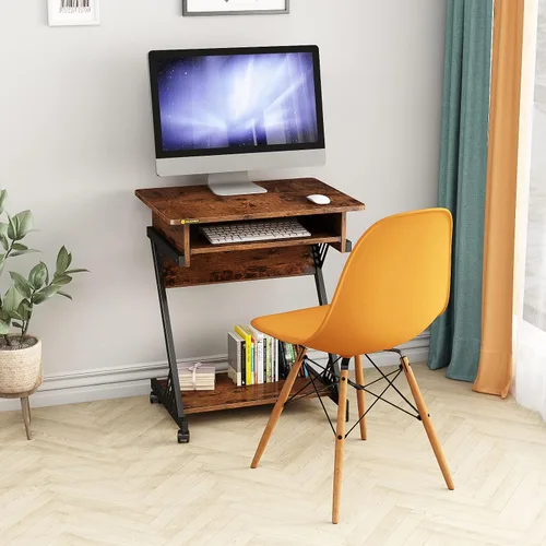 Vista 2 de ALISENED Escritorio para computadora para espacios pequeños, mesa de estudio compacta en forma de Z de 23.6 pulgadas con bandeja de teclado suave